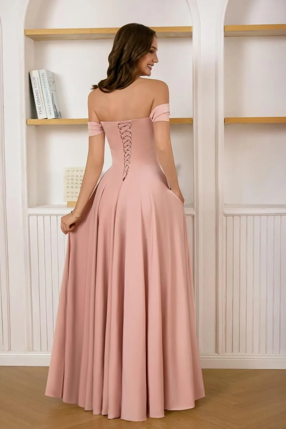 Women's Off The Shoulder Bridemaid Dresses Satin Formal Dress Maxi Evening Gown