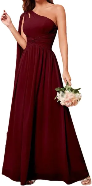 Women's One Shoulder Cut Out Twist Front Bridesmaid Dress Gown Party Prom Dresses