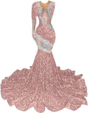 Women's One Shoulder Sparkly Crystal Tulle Dress Sun Ball Mermaid Sequin Party Evening Gown Celebrity Pageant Prom Dress