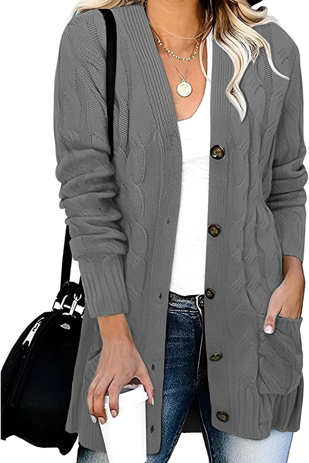 Women's Open Front Button Cardigan Chunky Knit Sweaters Fall Fashion 2023 Outfits Outerwear Coats Jackets