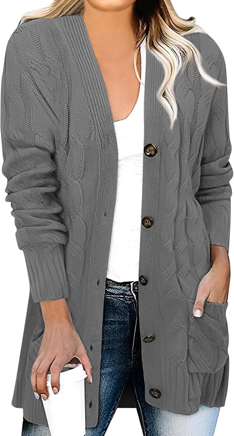 Women's Open Front Button Cardigan Chunky Knit Sweaters Fall Fashion 2023 Outfits Outerwear Coats Jackets