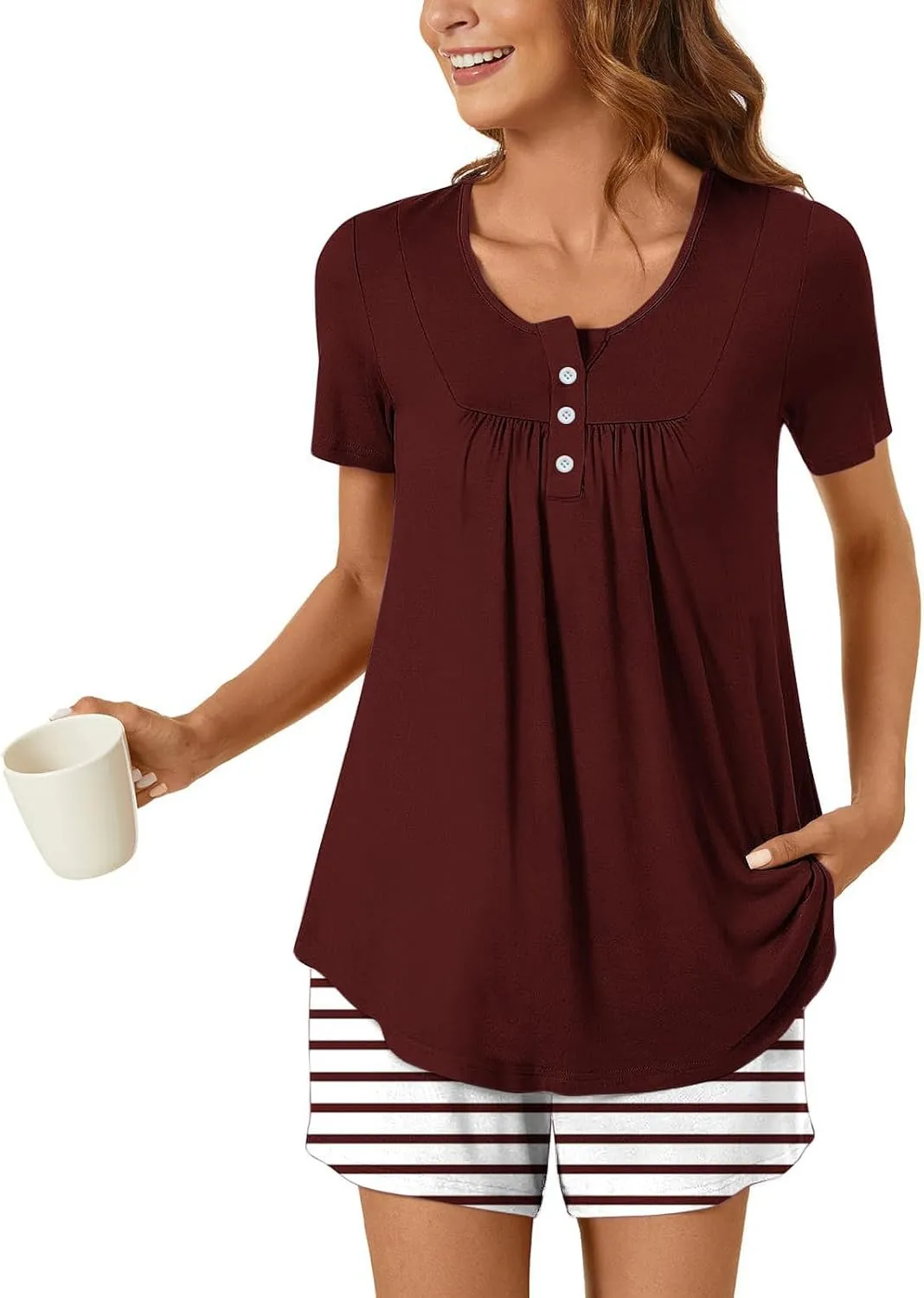 Womens Pajamas Set Short Sleeve Top And Shorts Soft Sleepwear 2 Piece Casual Loose Lounge Pjs Sets Ladies Outfits