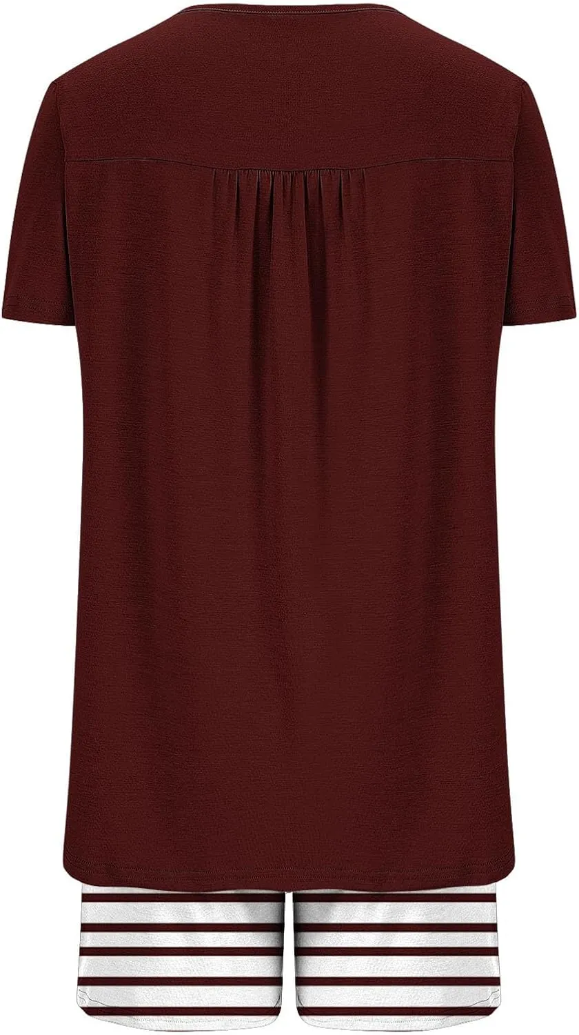 Womens Pajamas Set Short Sleeve Top And Shorts Soft Sleepwear 2 Piece Casual Loose Lounge Pjs Sets Ladies Outfits