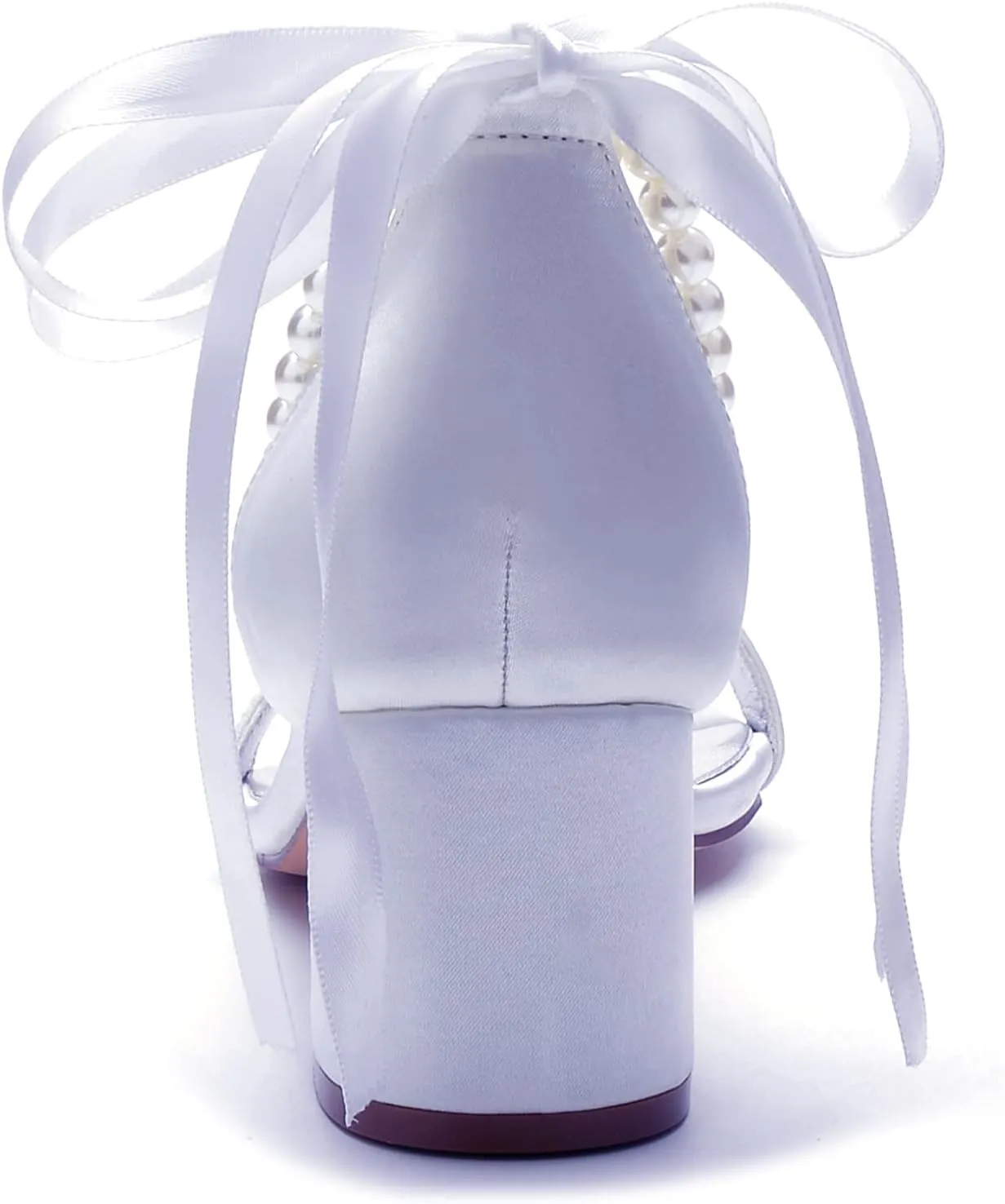 Women's Pearl Wedding Shoes for Bride - Low Block Heels Satin Bridal Prom Party Shoes 702-27