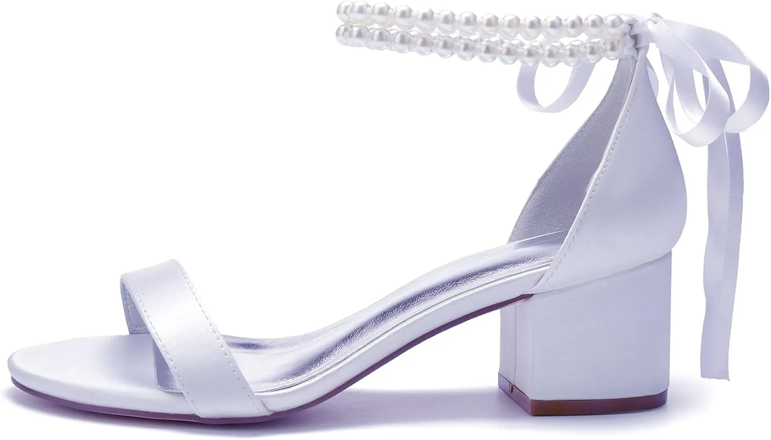 Women's Pearl Wedding Shoes for Bride - Low Block Heels Satin Bridal Prom Party Shoes 702-27