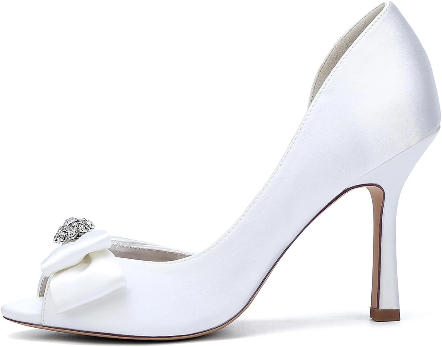 Women's Peep Bowknot 9.5CM Fish Mouth Open Toe Bridal Shoes Rhinestone Ankle Strap Pumps Slip-On Sandals Mid Heel Party Wedding Dress Shoes