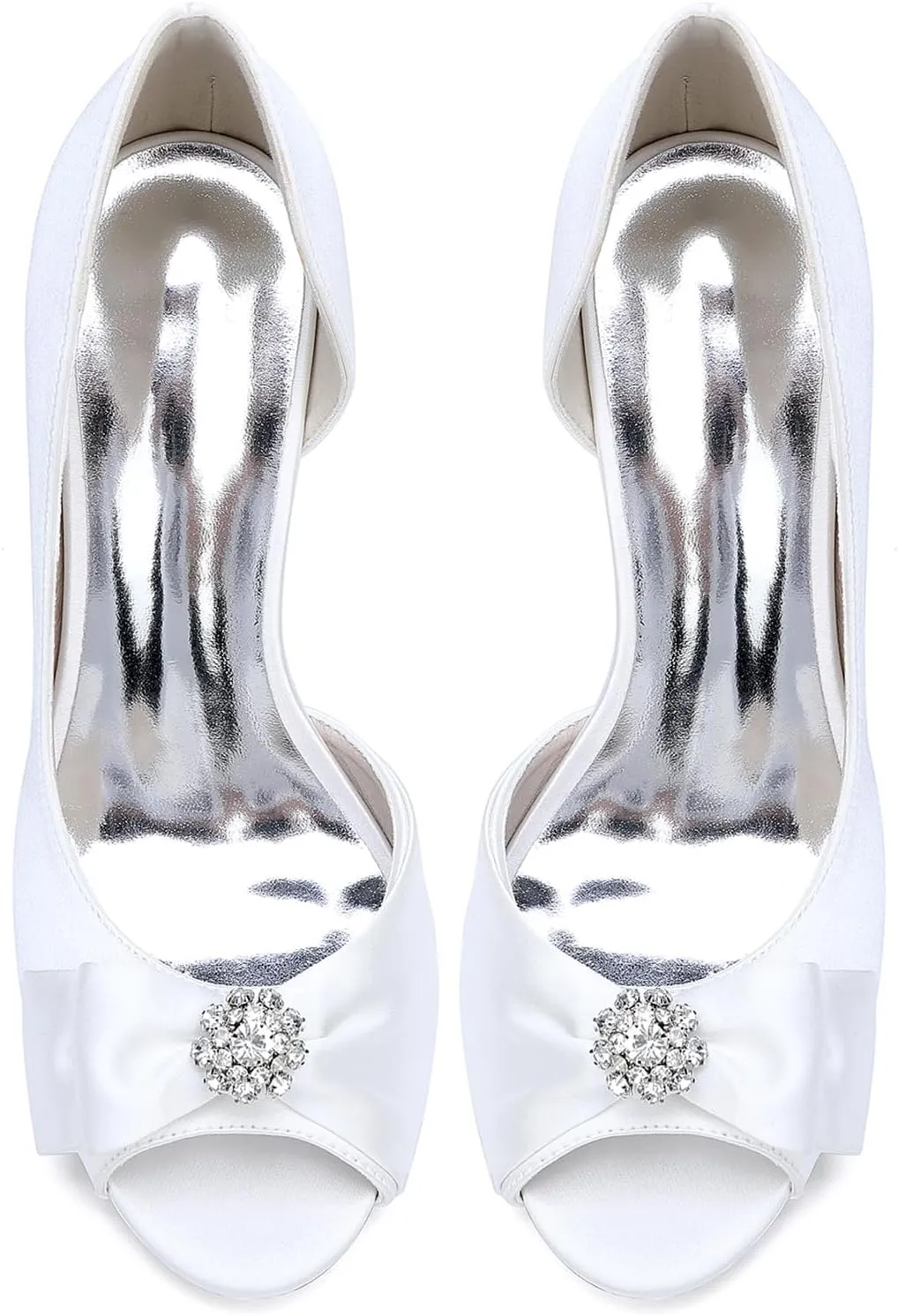 Women's Peep Bowknot 9.5CM Fish Mouth Open Toe Bridal Shoes Rhinestone Ankle Strap Pumps Slip-On Sandals Mid Heel Party Wedding Dress Shoes