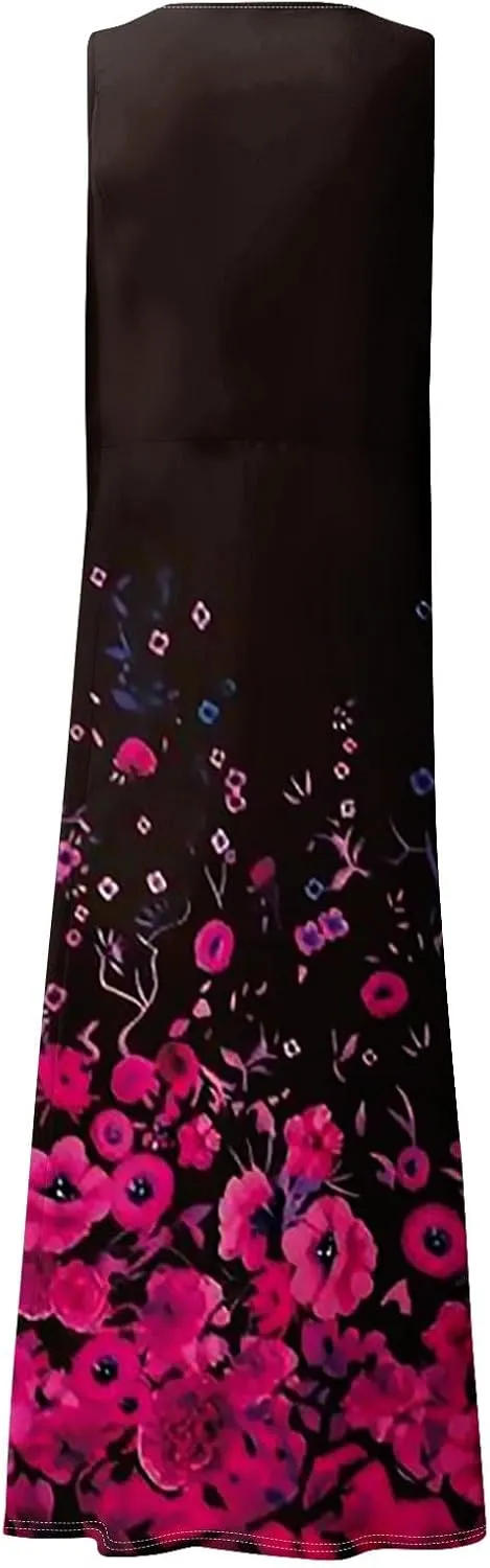 Womens Plus Size Summer Dresses 2025 Gradient Ombre Trendy Casual Vacation Sleeveless Boho Tank Midi Pockets Sundresses