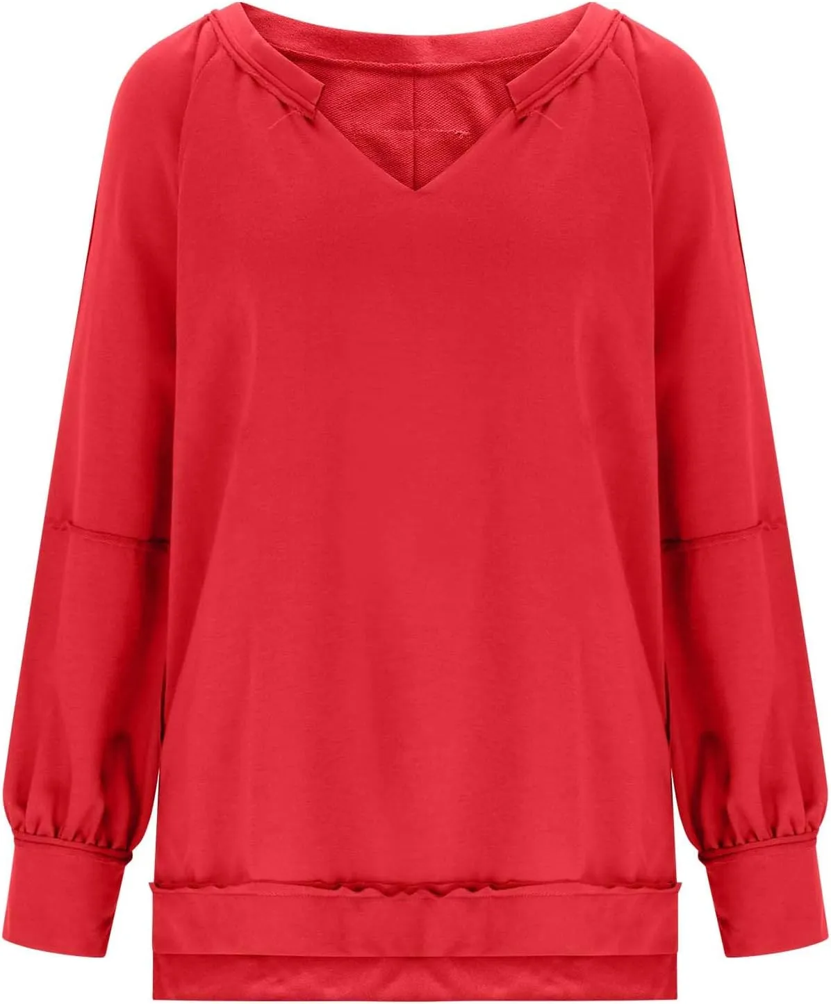 Womens Plus Size Tops Elegant Sexy Long Sleeve V Neck Causal Shirts Fashion Solid Asymmetrical Hem Blouse Spring Tops