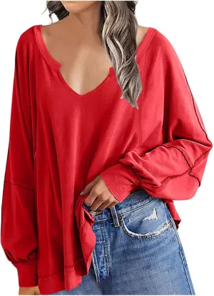 Womens Plus Size Tops Elegant Sexy Long Sleeve V Neck Causal Shirts Fashion Solid Asymmetrical Hem Blouse Spring Tops