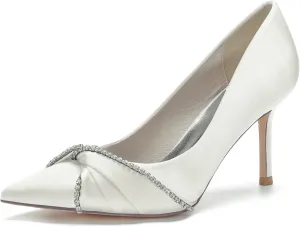 Women's Pointed Toe Pumps with Rhinestone Bridal Shoes Wedding Stiletto High Heels Party Dress Shoes