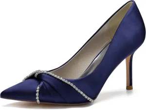 Women's Pointed Toe Pumps with Rhinestone Bridal Shoes Wedding Stiletto High Heels Party Dress Shoes