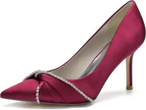Women's Pointed Toe Pumps with Rhinestone Bridal Shoes Wedding Stiletto High Heels Party Dress Shoes
