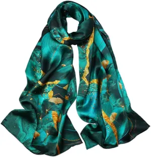 Women's Pure Mulberry Silk Scarf Floral Print Satin Long Scarf Wrap Shawl (mzyy05)