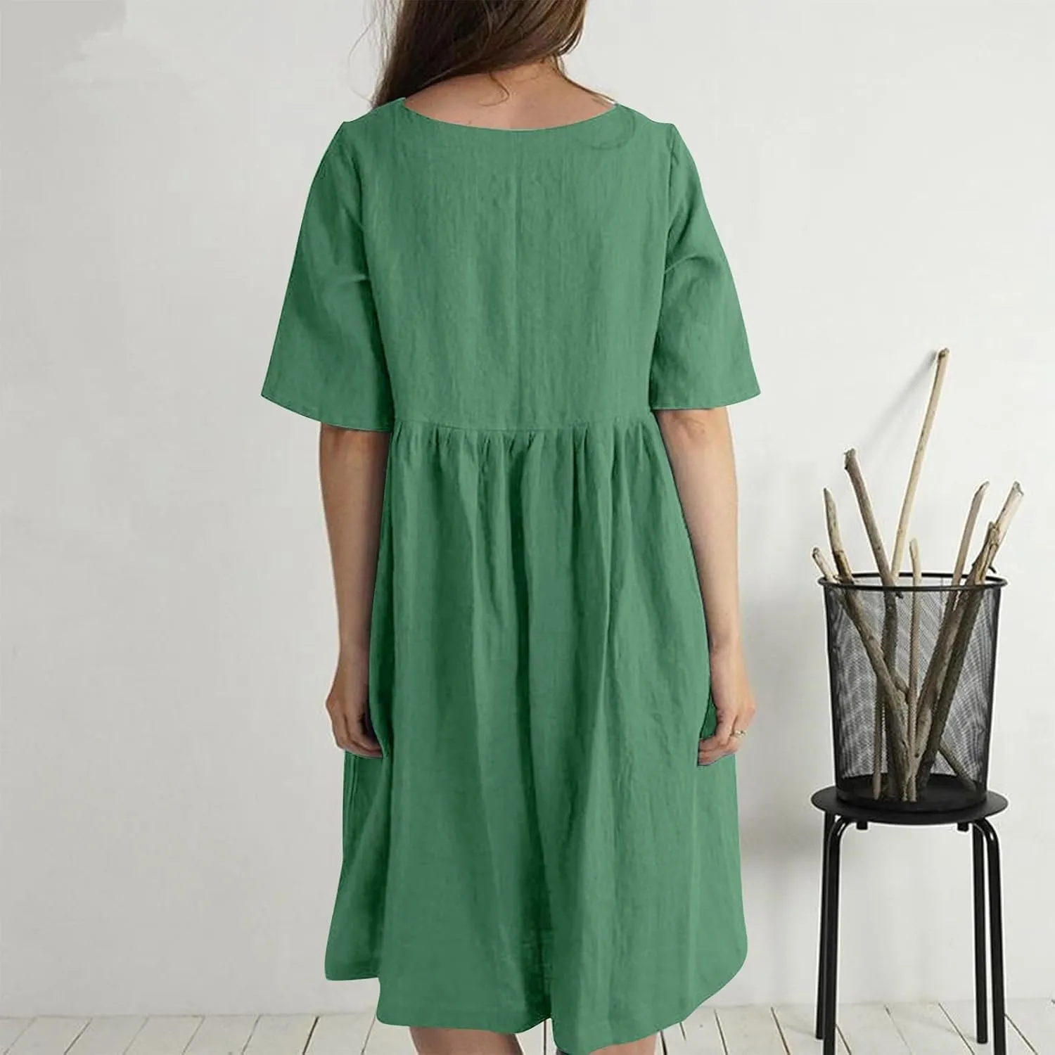 Women's Ravishing Button Down Dress Stylish Crew Neck Midi Skirt Slimming Waist Big Flowy Hem Dresses Party Concert