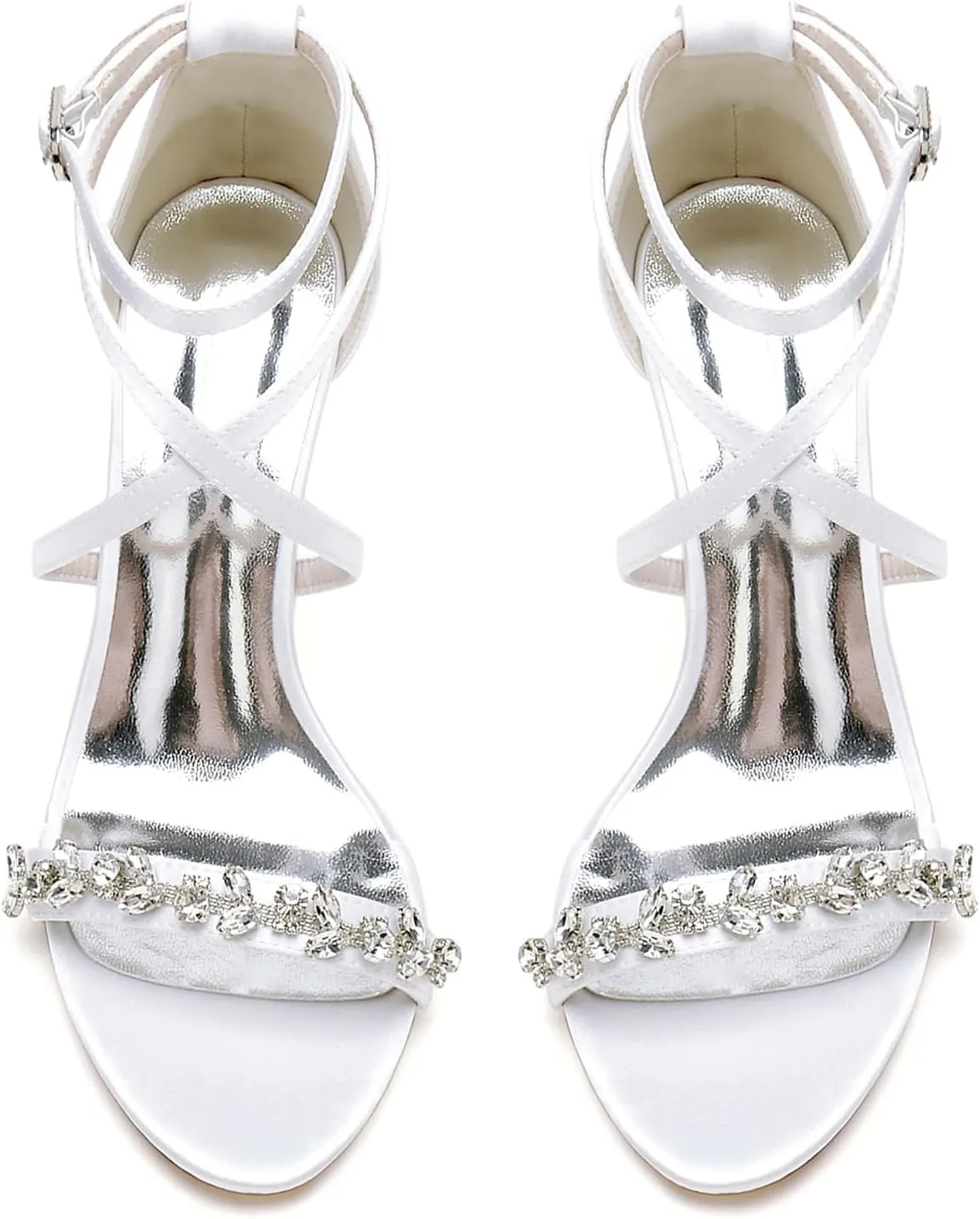 Womens Rhinestone Wedding Dress Party Bridal Sandals Open Toe Crisscross Ankle Strap High Shoes