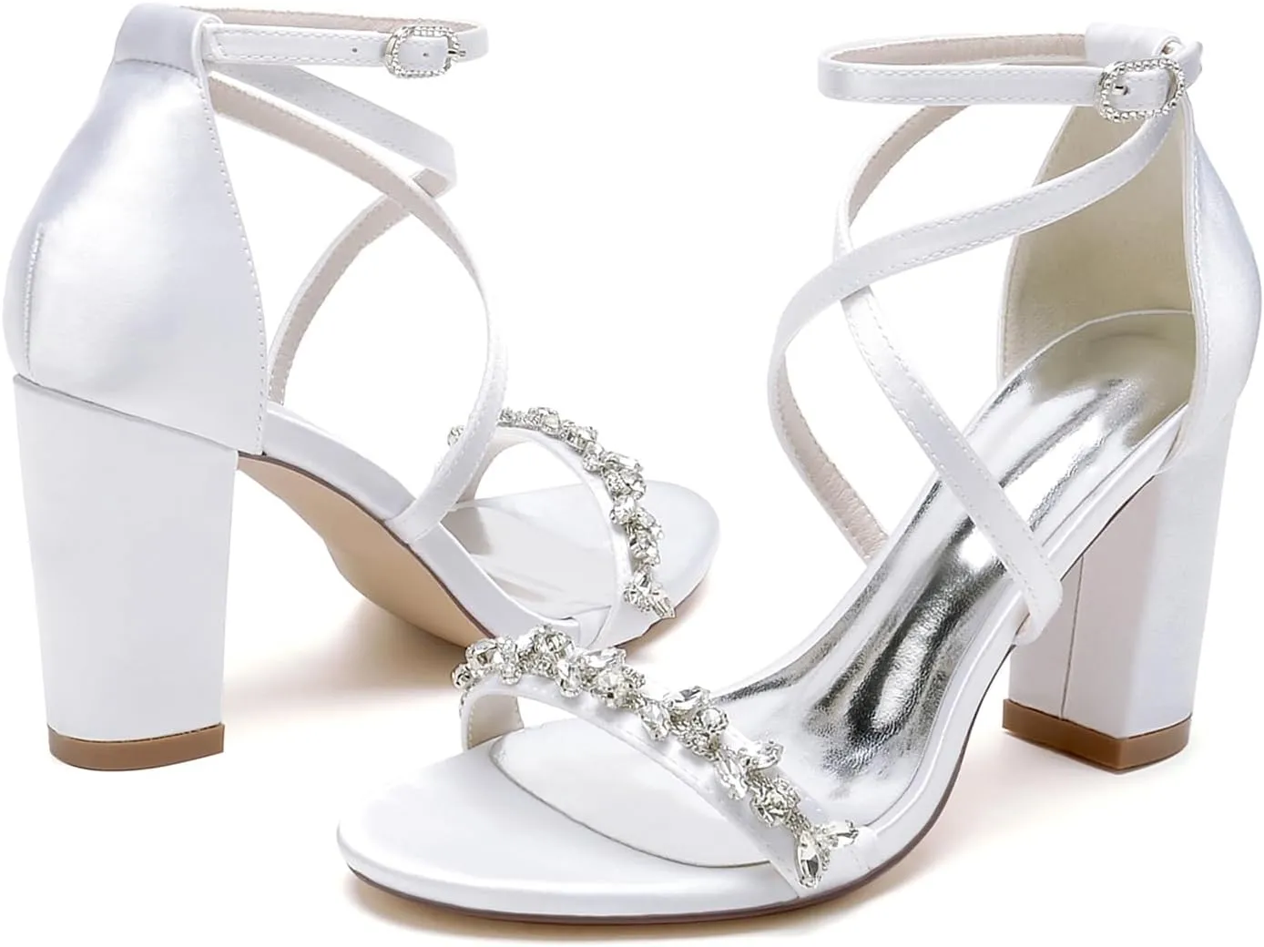 Womens Rhinestone Wedding Dress Party Bridal Sandals Open Toe Crisscross Ankle Strap High Shoes