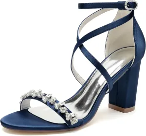 Womens Rhinestone Wedding Dress Party Bridal Sandals Open Toe Crisscross Ankle Strap High Shoes