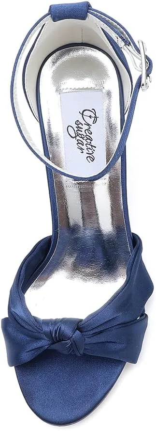 Women's Satin High Heel Sandals Bowknot Crossed strappy Wedding Party Shoes with pearl Eearrings