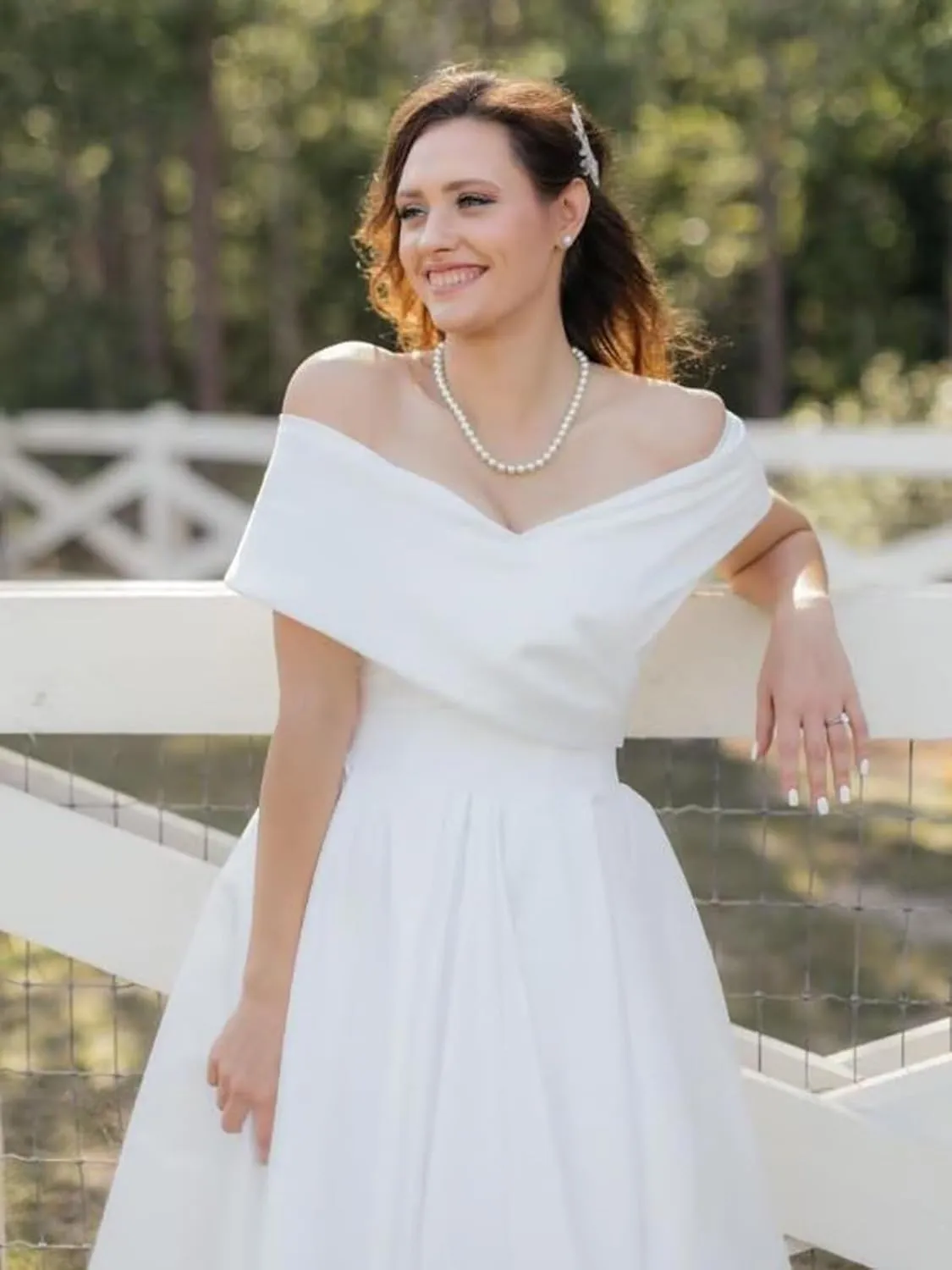 Womens Satin Midi Wedding Dresses 2025 V Neck Off The Shoulder Short Bride Gowns