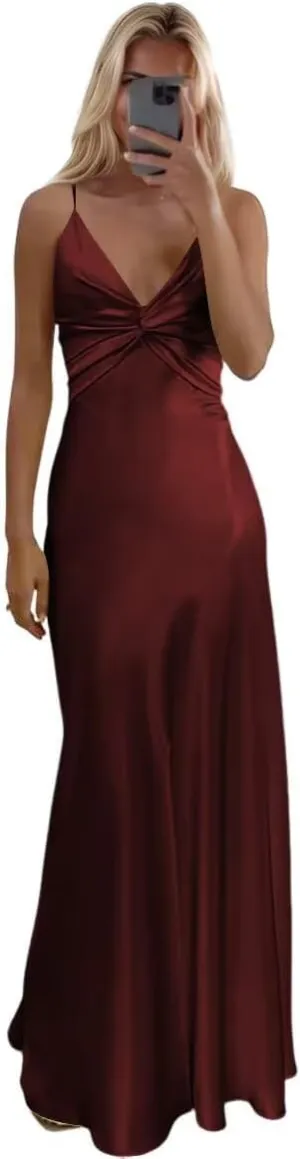 Women's Satin Prom Dresses 2025 with Slit for Women Ruched Mermaid Evening Party Dresses PU233
