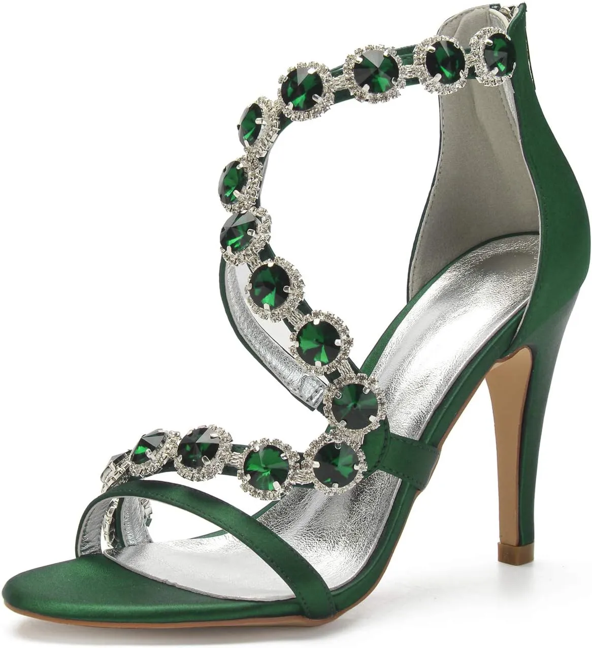 Women's Satin Wedding Stilettos for Bride Beaded Open Toe High Heels Strappy Bridal Shoes for Women