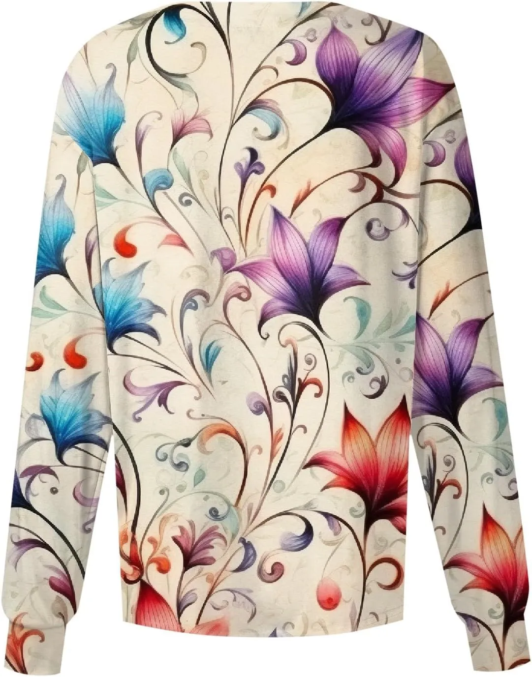 Women'S Scrub Jacket Tops Long Sleeve Floral Printed Stand-Up Collar Button Front Working Nurse Uniforms With Pockets