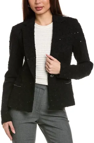 Women's Sequin Bouclé Blazer with Chain Trim Detail