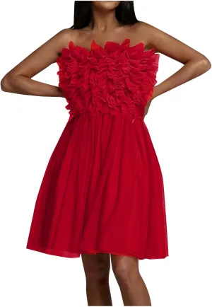Womens Sexy Strapless Dress Fashion Sheath Skirts Puffy Sleeveless Elegant Gowns Dresses Prom Wedding Business Wear