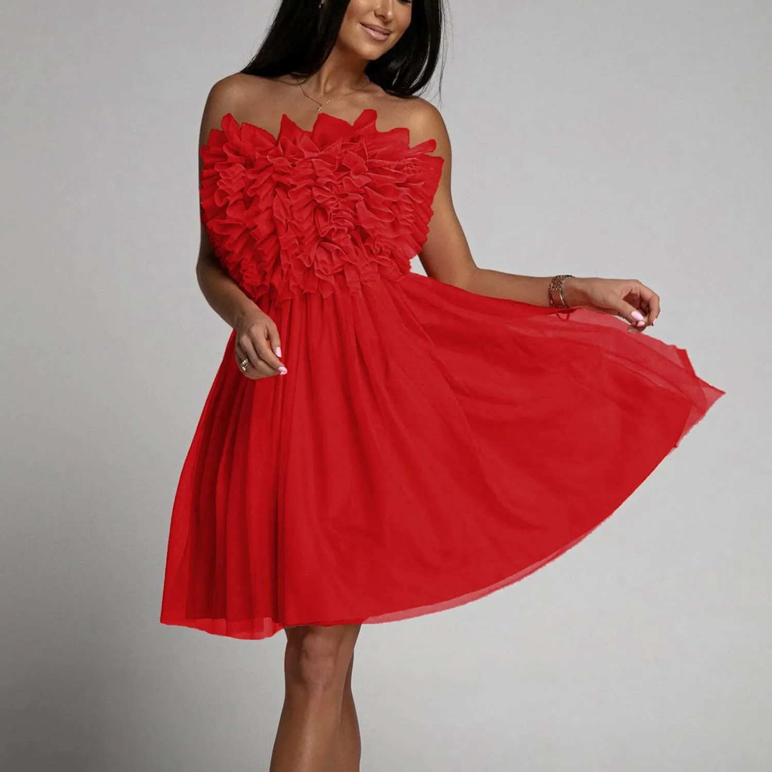 Womens Sexy Strapless Dress Fashion Sheath Skirts Puffy Sleeveless Elegant Gowns Dresses Prom Wedding Business Wear