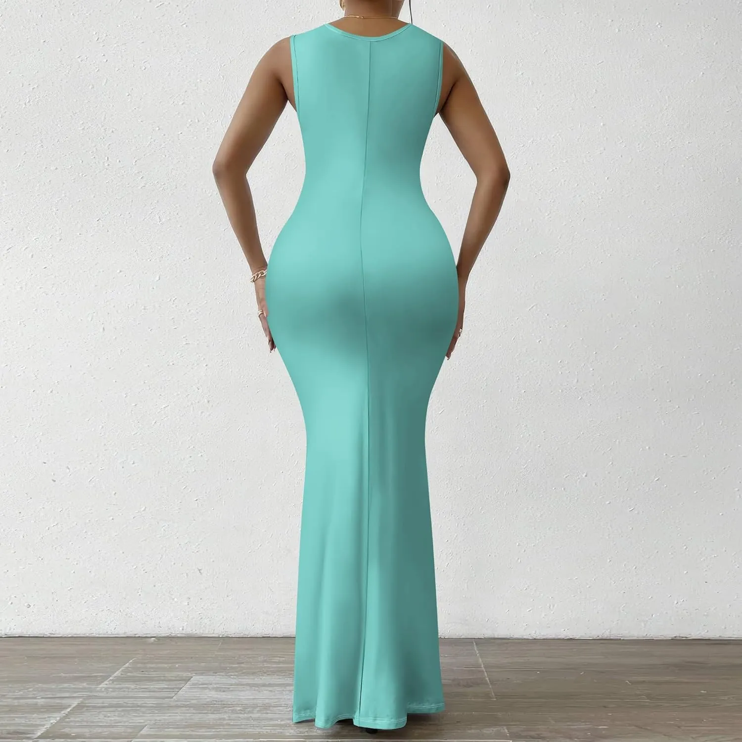 Women's Sexy V Neck Sleeveless Fitted Dress Elegant Curve Pencil Skirt Beach Party Sundress Festival Evening Dress