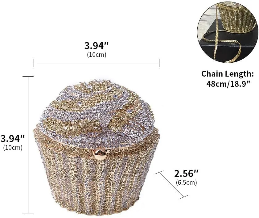 Women's Shoulder Handbags Crystal Cupcake Purse Evening Bag Luxury Purses and Handbags Cupcake Plush Purse Gold White
