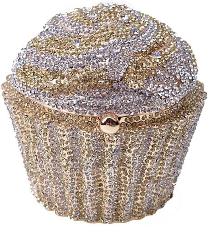 Women's Shoulder Handbags Crystal Cupcake Purse Evening Bag Luxury Purses and Handbags Cupcake Plush Purse Gold White