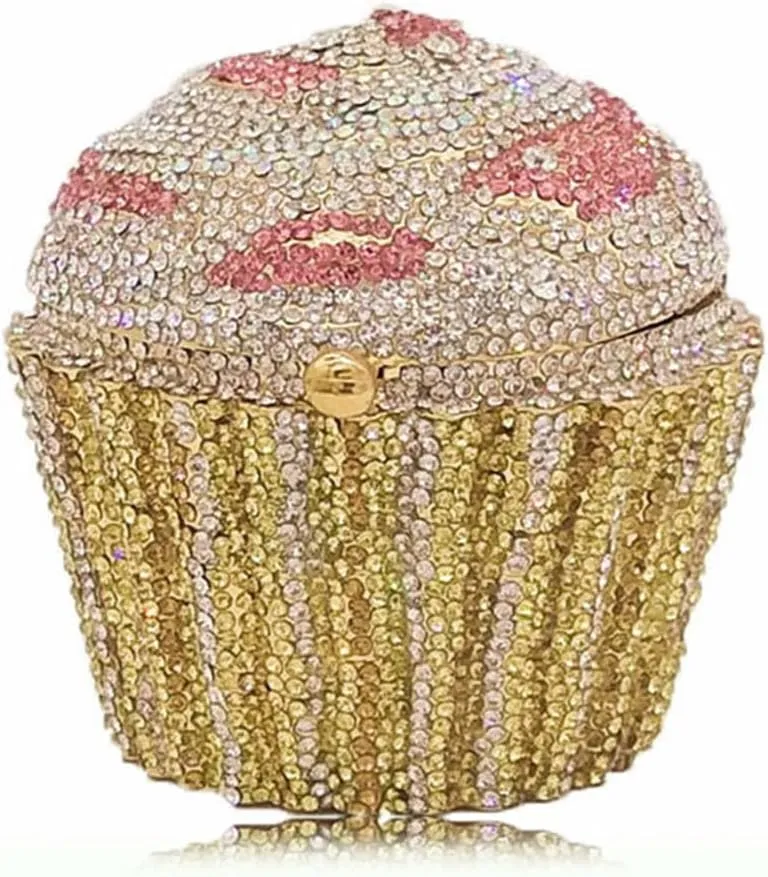 Women's Shoulder Handbags Crystal Cupcake Purse Evening Bag Luxury Purses and Handbags Cupcake Plush Purse Pink AB