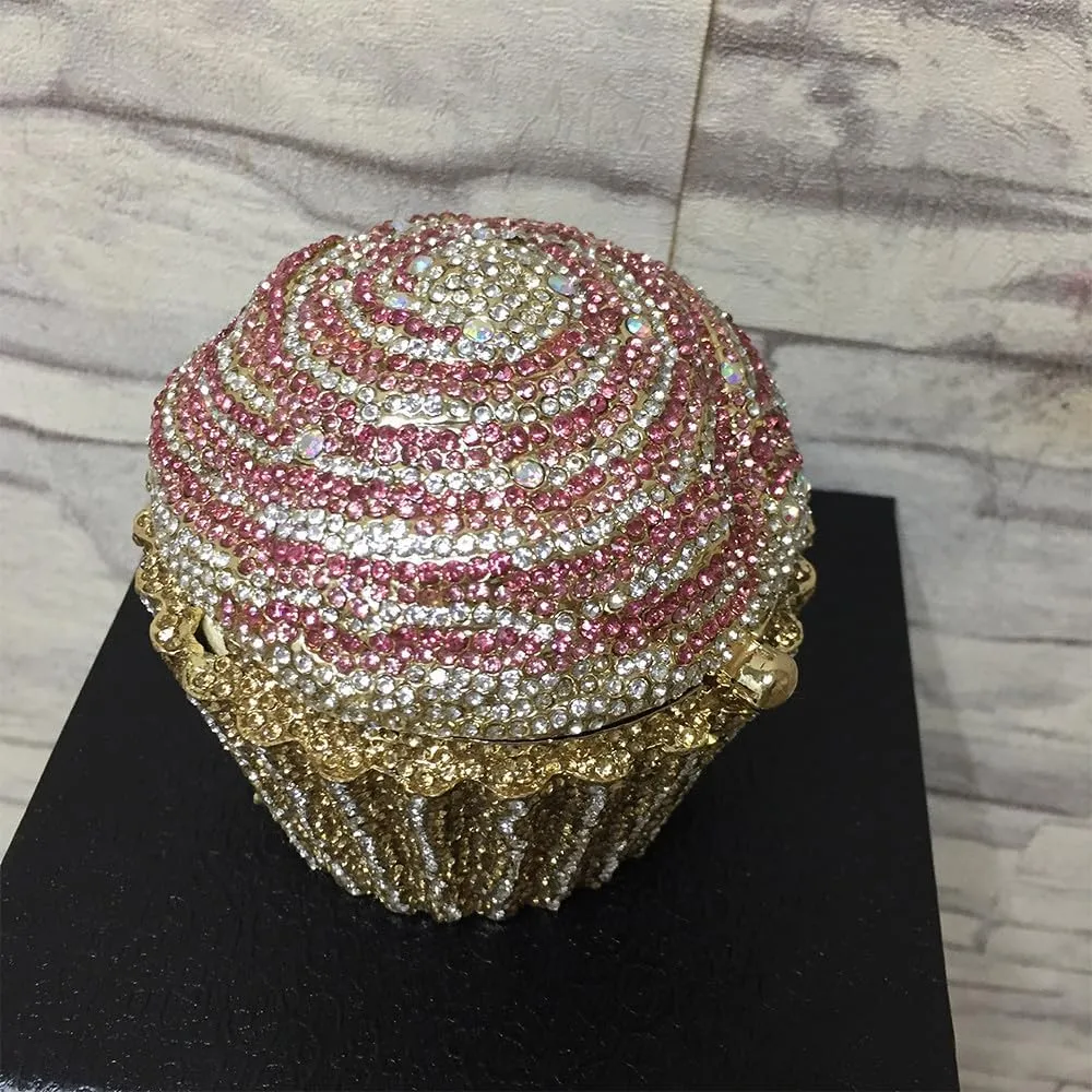 Women's Shoulder Handbags Crystal Cupcake Purse Evening Bag Luxury Purses and Handbags Cupcake Plush Purse Pink Silver