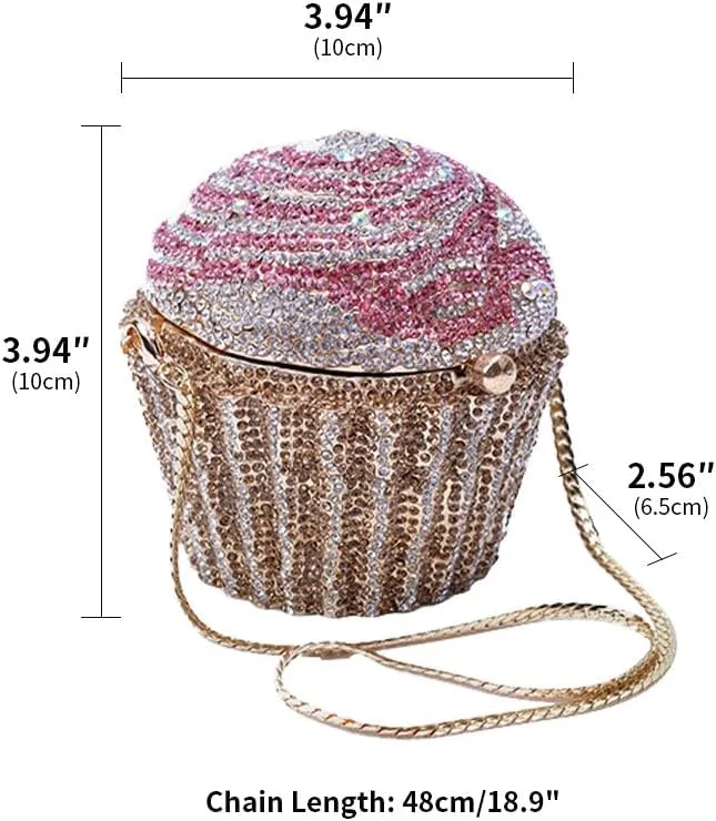 Women's Shoulder Handbags Crystal Cupcake Purse Evening Bag Luxury Purses and Handbags Cupcake Plush Purse Pink Silver