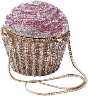 Women's Shoulder Handbags Crystal Cupcake Purse Evening Bag Luxury Purses and Handbags Cupcake Plush Purse Pink Silver