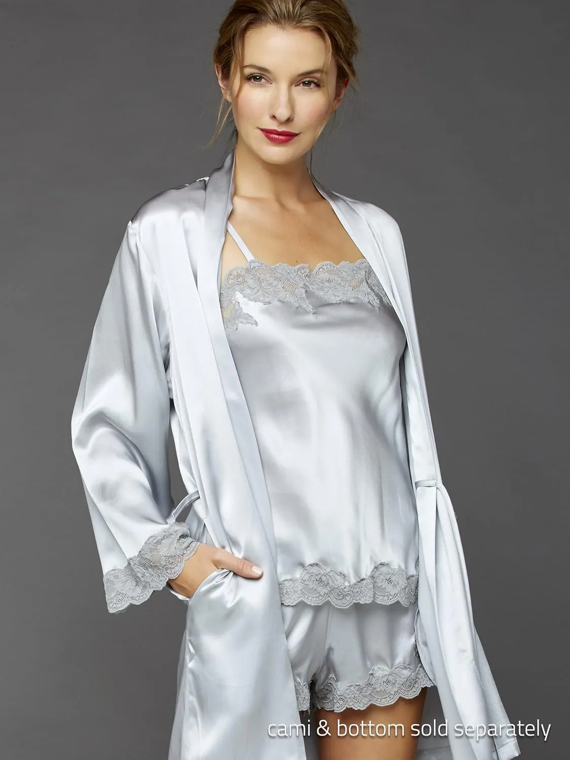 Women's Silk Wrap, Lace Trim, Side Seam Pockets, Le Tresor, Lingerie, Beautiful Gift Packaging