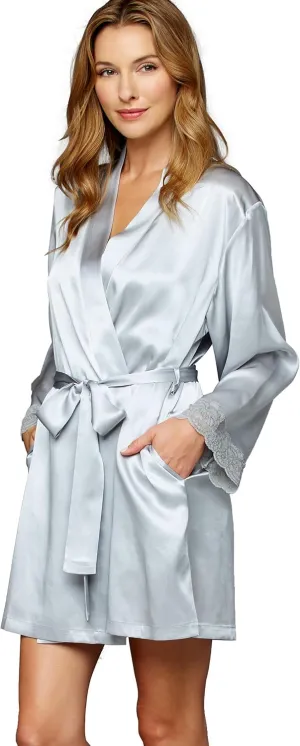 Women's Silk Wrap, Lace Trim, Side Seam Pockets, Le Tresor, Lingerie, Beautiful Gift Packaging