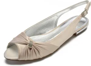 Womens Slip On Wedding Dress Shoes Low Heel Bridal Sandals Satin Evening Party Flat Wedding Shoes Bridal Flats Crystals Evening Party Shoes