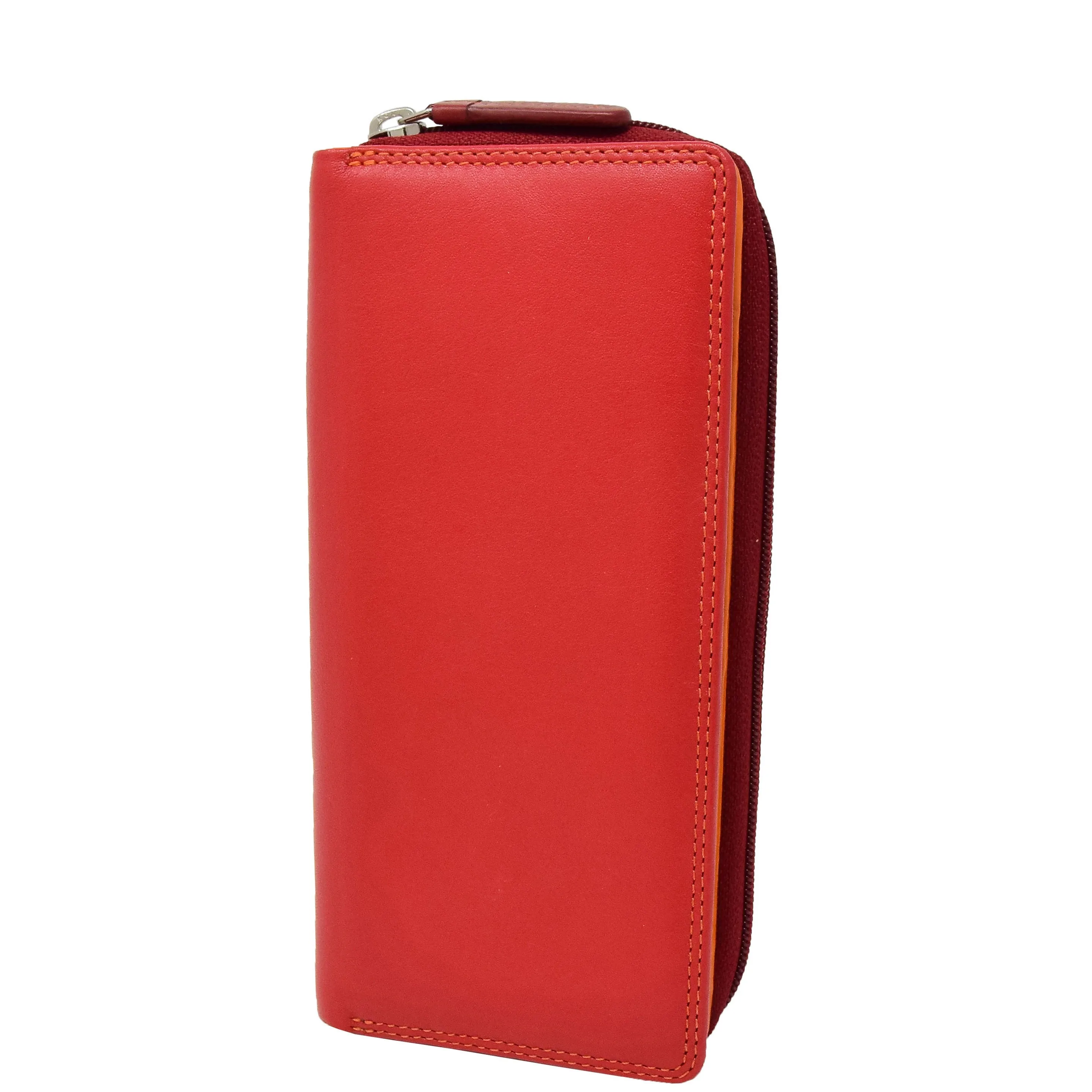 Womens Soft Leather Envelope Clutch Purse Zip Around Wallet AVB55 Red