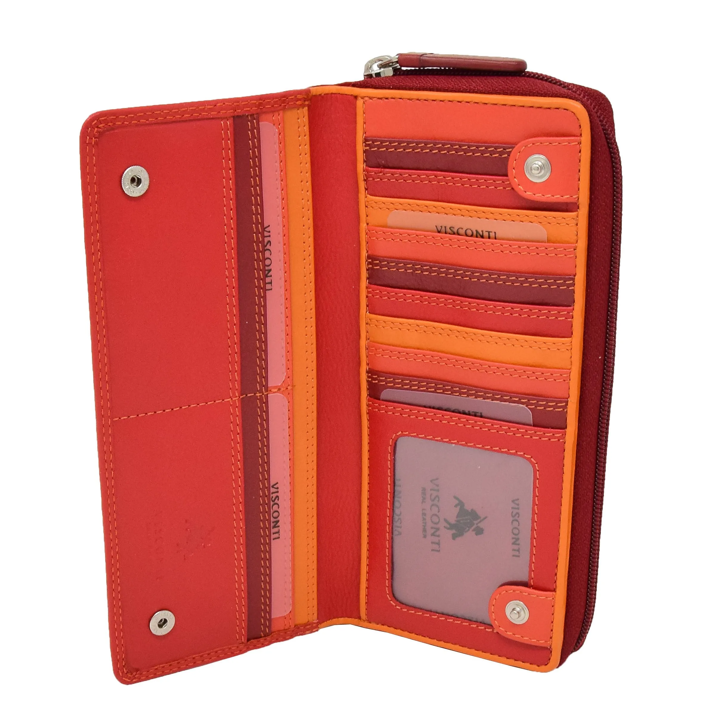 Womens Soft Leather Envelope Clutch Purse Zip Around Wallet AVB55 Red