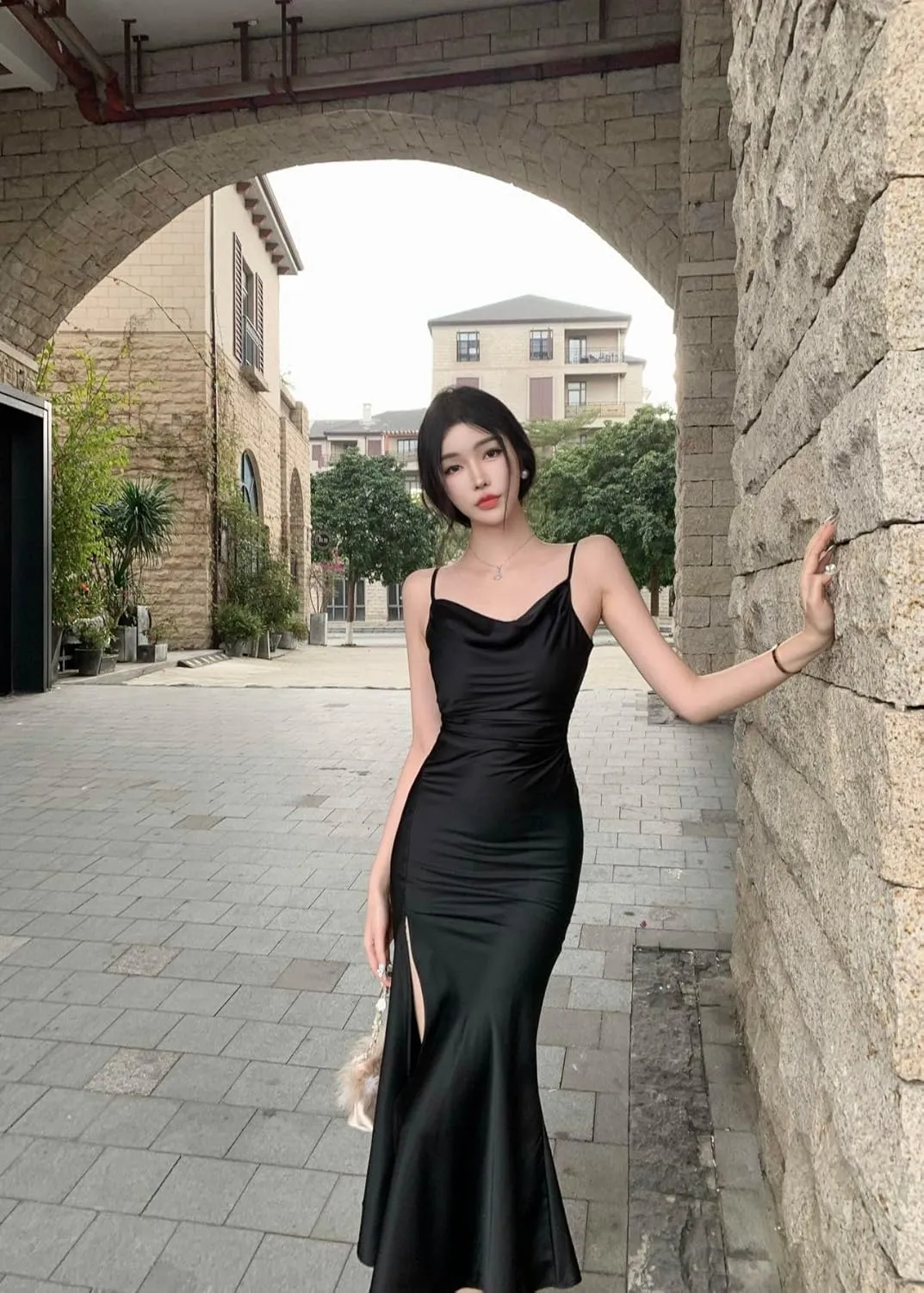 Women's Spaghetti Strap Midi Satin Silk Dresses Slip Cowl Neck Party Cocktail Evening Wedding Guests Dress