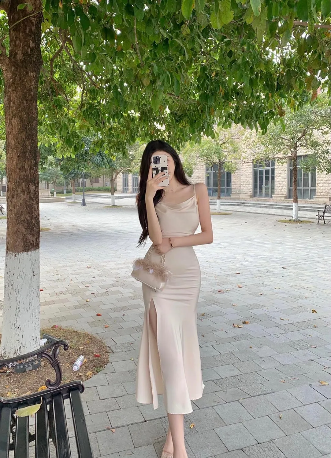 Women's Spaghetti Strap Midi Satin Silk Dresses Slip Cowl Neck Party Cocktail Evening Wedding Guests Dress