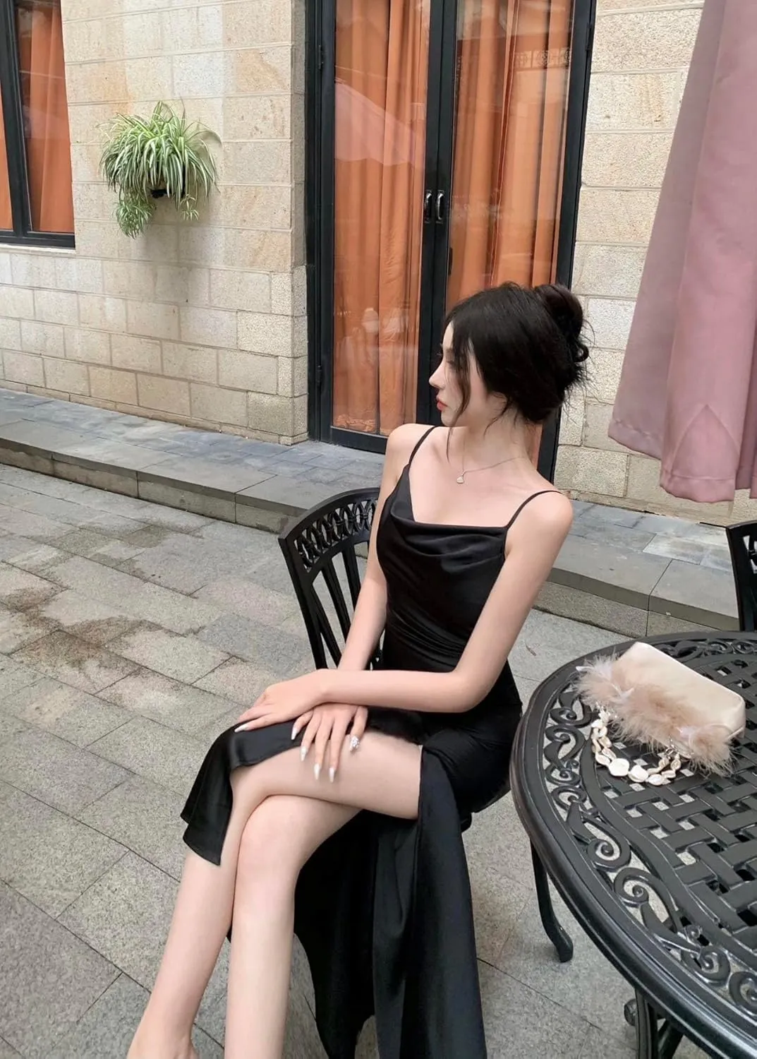 Women's Spaghetti Strap Midi Satin Silk Dresses Slip Cowl Neck Party Cocktail Evening Wedding Guests Dress
