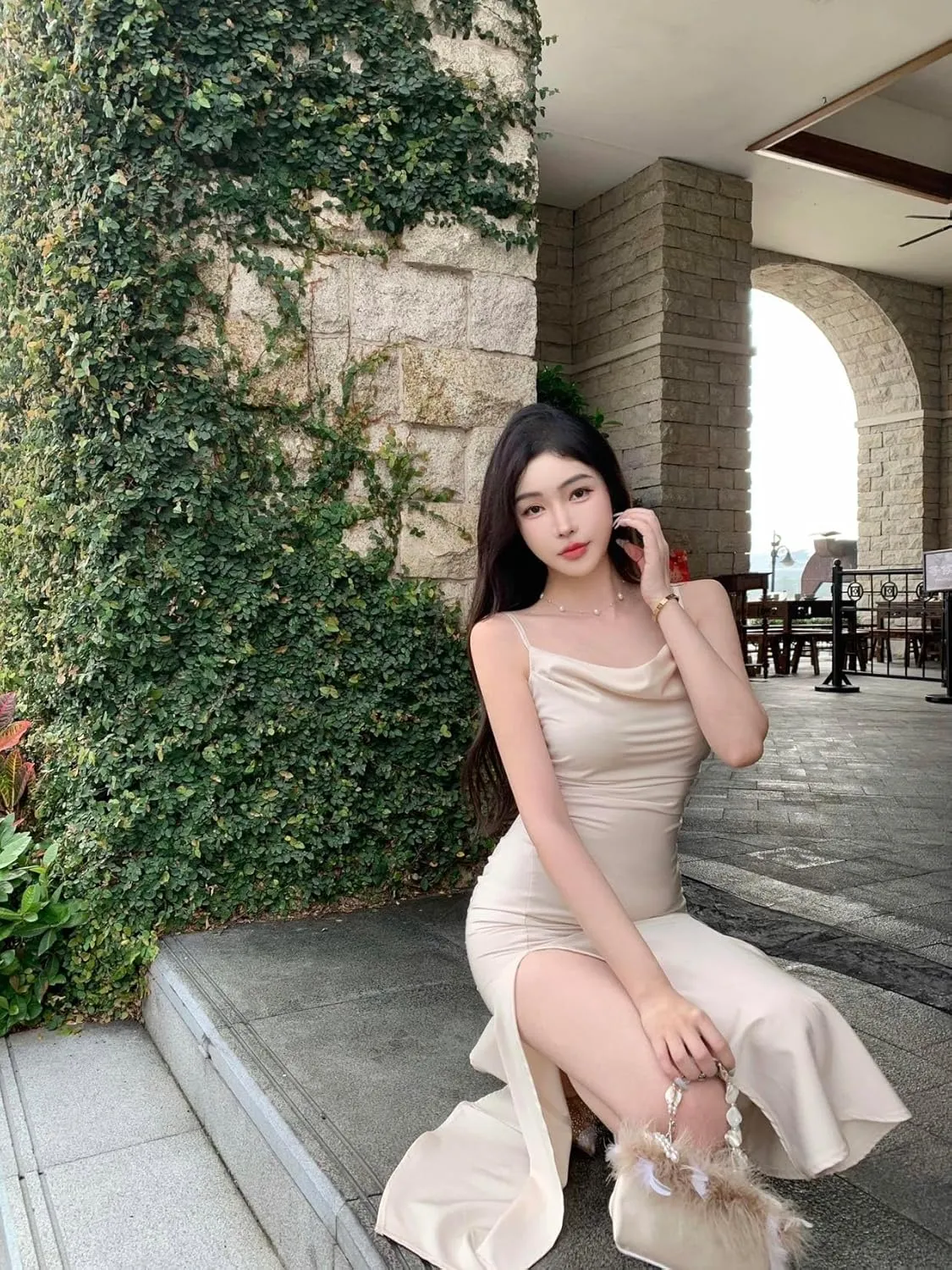 Women's Spaghetti Strap Midi Satin Silk Dresses Slip Cowl Neck Party Cocktail Evening Wedding Guests Dress