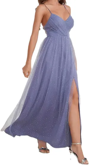 Women's Spaghetti Strap Sleeveless Backless Evening Dress Slit Prom Gown Party Dresses
