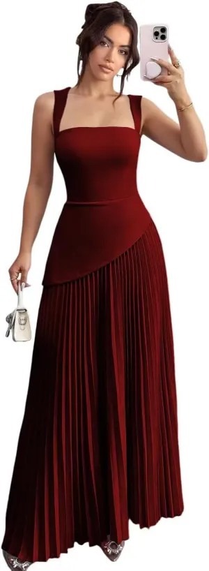 Women's Spaghetti Straps Bridesmaid Dresses 2025 Asymmetrical Drop Waist Pleated Formal Evening Dress DE499