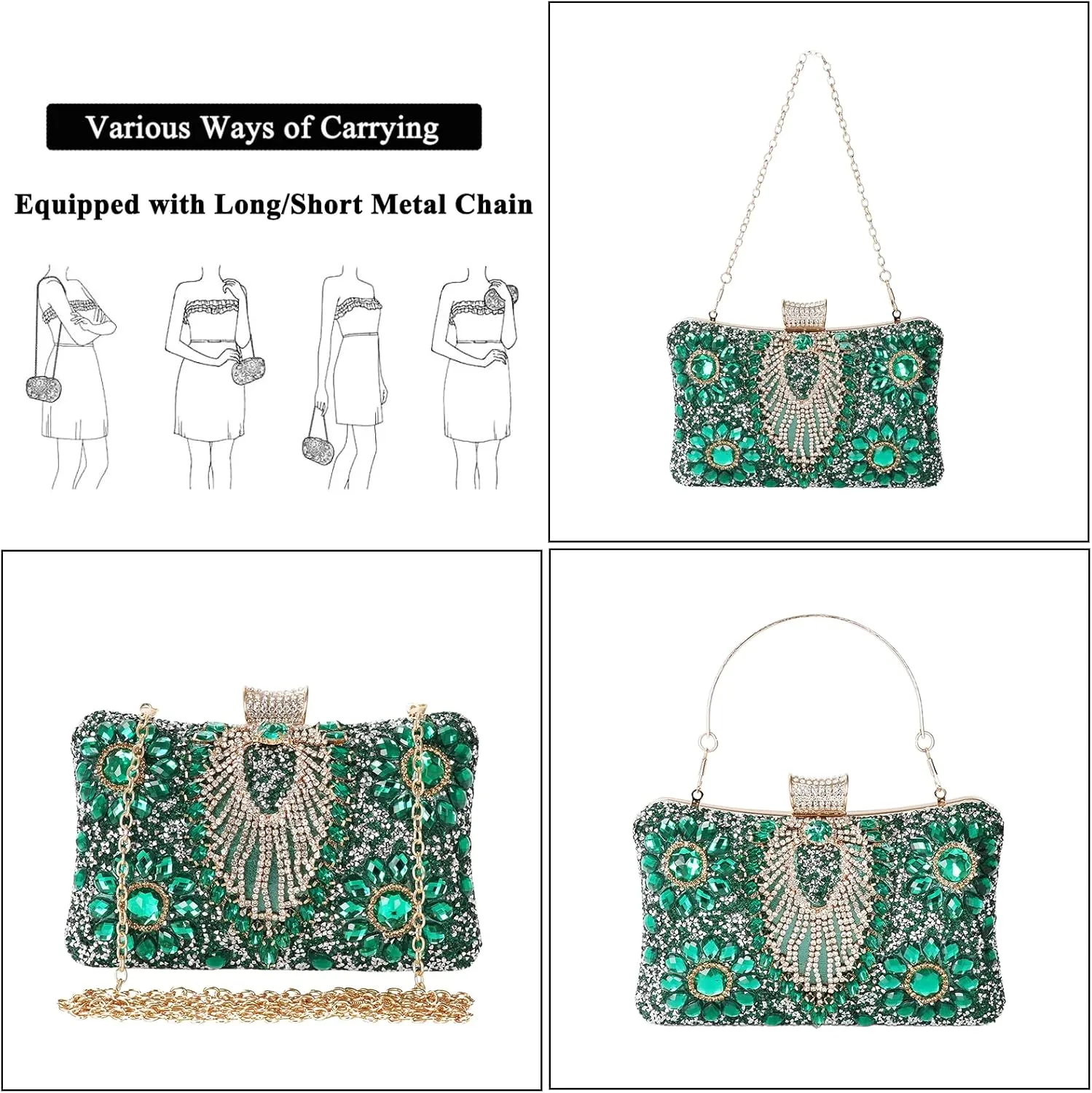 Womens Sparkly Rhinestone Sequin Glitter bag Clutch Evening Handbag Shoulder Bags Purse for Wedding Party Prom