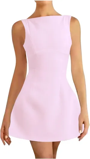 Women's Summer Sleeveless Bodycon Mini Dress Strapless Slim Fit Basic Casual Dresses Club Party Cocktail Short Dress